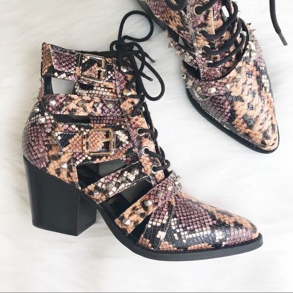 Sam Edelman Elena Studded Cutout Ankle Boot Snake Print